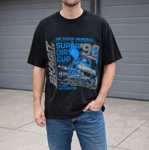 Vintage 1992 Skagit Super Dirt Cup Graphic Tee XL Jerzees Made in USA Black